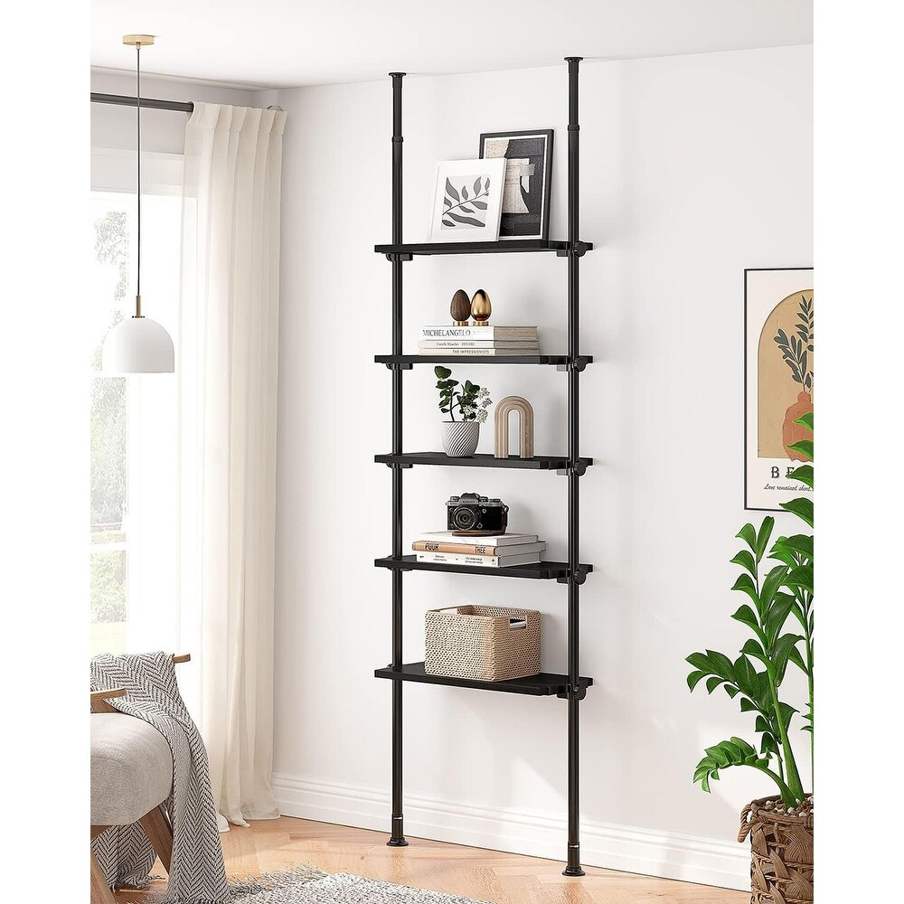 5 Tiers Narrow Bookshelf Tall Adjustable Ladder Book Shelf Black