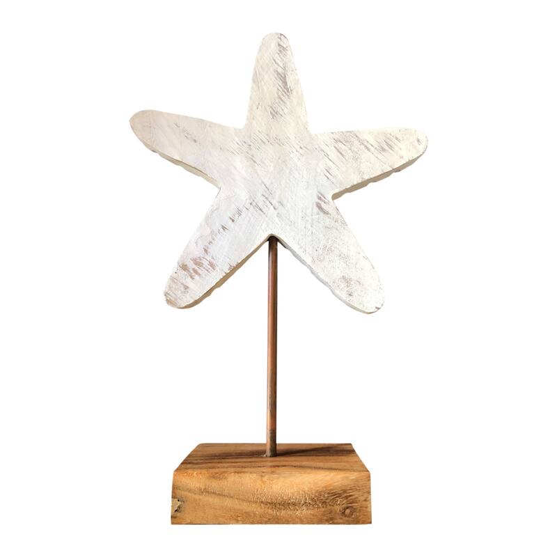Artissance 18"H Wood Carved Sea Star with Stand - White Wash