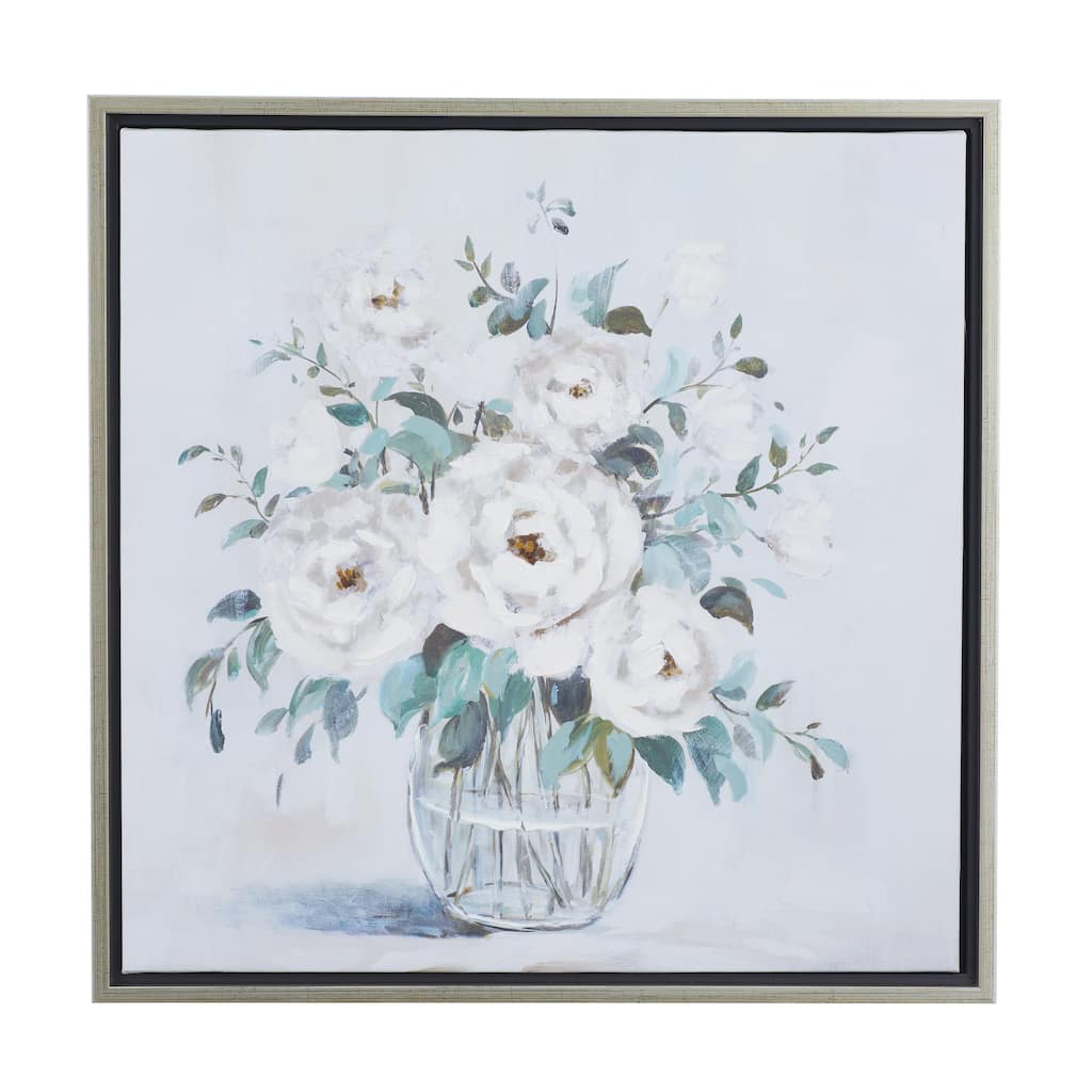 Canvas Floral Bouquet Framed Wall Art with Silver Frame - Multi Colored - Roche River Decor