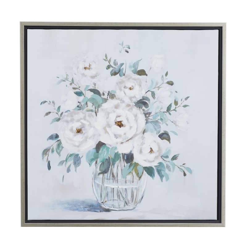 Canvas Floral Bouquet Framed Wall Art with Silver Frame - Multi Colored - Roche River Decor - 24"W, 24"H