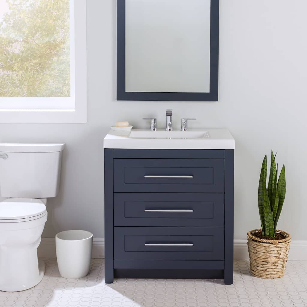 Bainbridge Blue 30.5" Bathroom Vanity With 3 Drawers and White Top