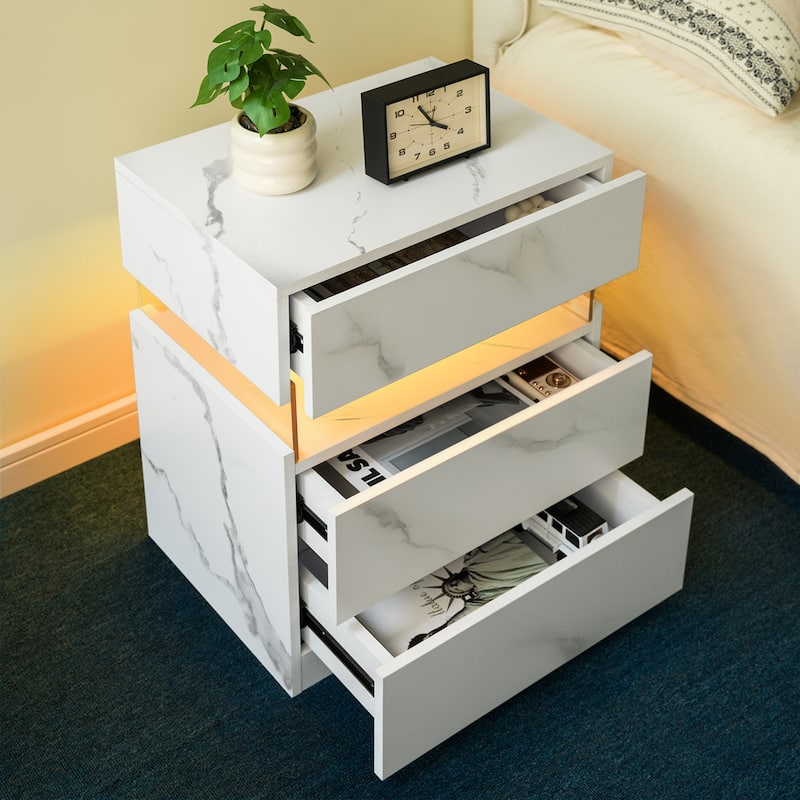 LED Nightstands, 3 Drawer Dresser for Bedroom End Table with Acrylic Board LED Bedside Tables