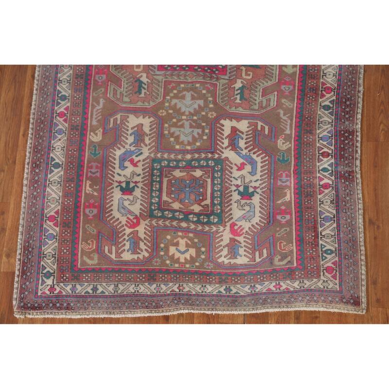 Tribal Meshkin Persian Vintage Runner Rug Hand-Knotted Wool Carpet - 3'11" x 10'5"