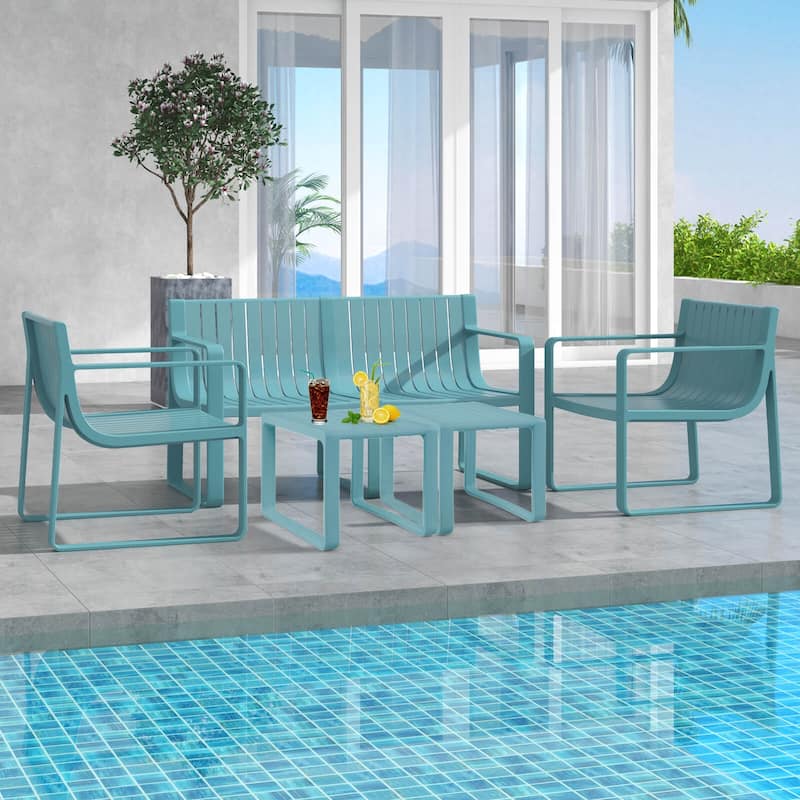 Costway 5 PCS Patio Furniture Set with 1 Loveseat 2 Patio Chairs & 2 - See Details - Blue