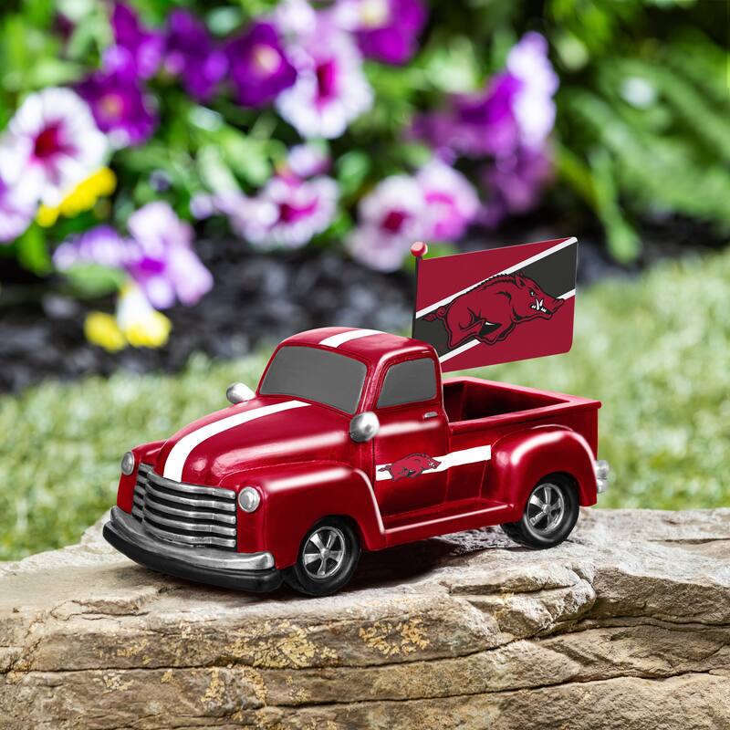 NCAA Rally Truck Garden Statue with Team Flag - University of Arkansas