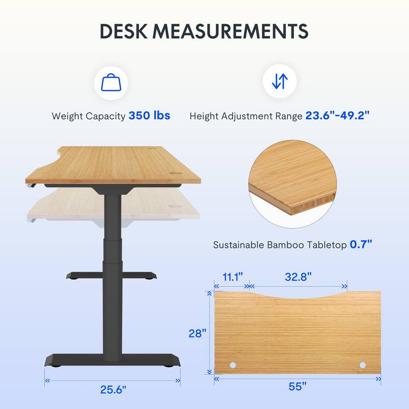 FLEXISPOT Electric Height Adjustable Standing Desk 3-Stage Dual Motor With Curved Bamboo Desktop