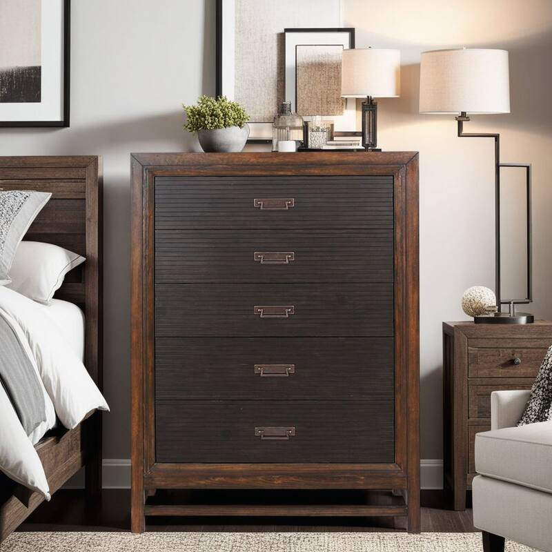 Bridgevine Home Branson 5-drawer Chest, No Assembly Required, Two-Tone Finish - Rustic Buckeye with Black - 5-drawer