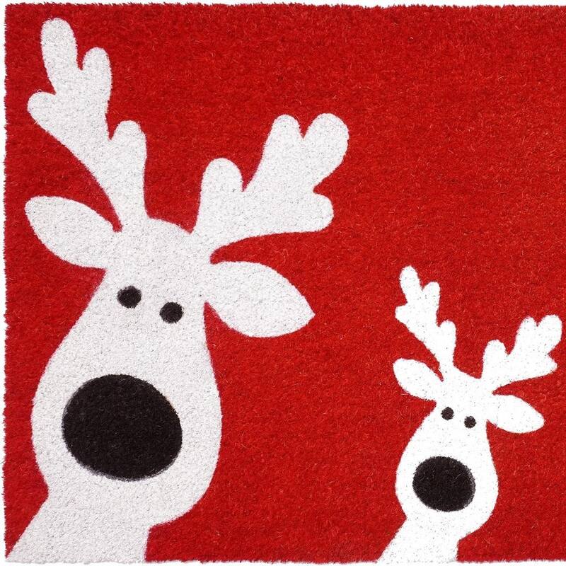HomeRoots 24" X 36" Red White And Black Christmas Reindeer Outdoor Coir Door Mat - 24.00' X '36.00