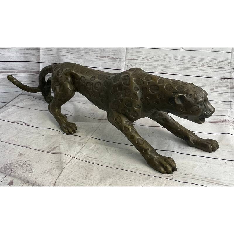 Cheetah Leopard Bronze Metal Figurine Sculpture Statue Handmade Decor 8 Inches X 32 Inches