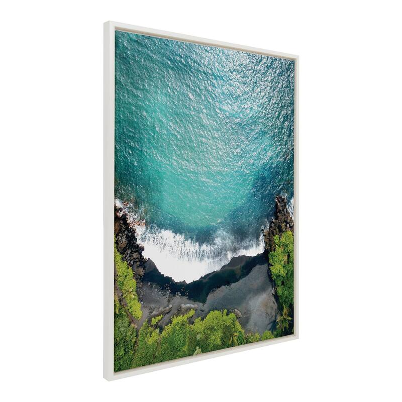 Kate and Laurel Sylvie Maui Black Sand Framed Canvas by Rachel Bolgov