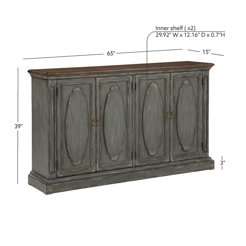 Cassidy Distressed 4 Door Credenza Grey Brown