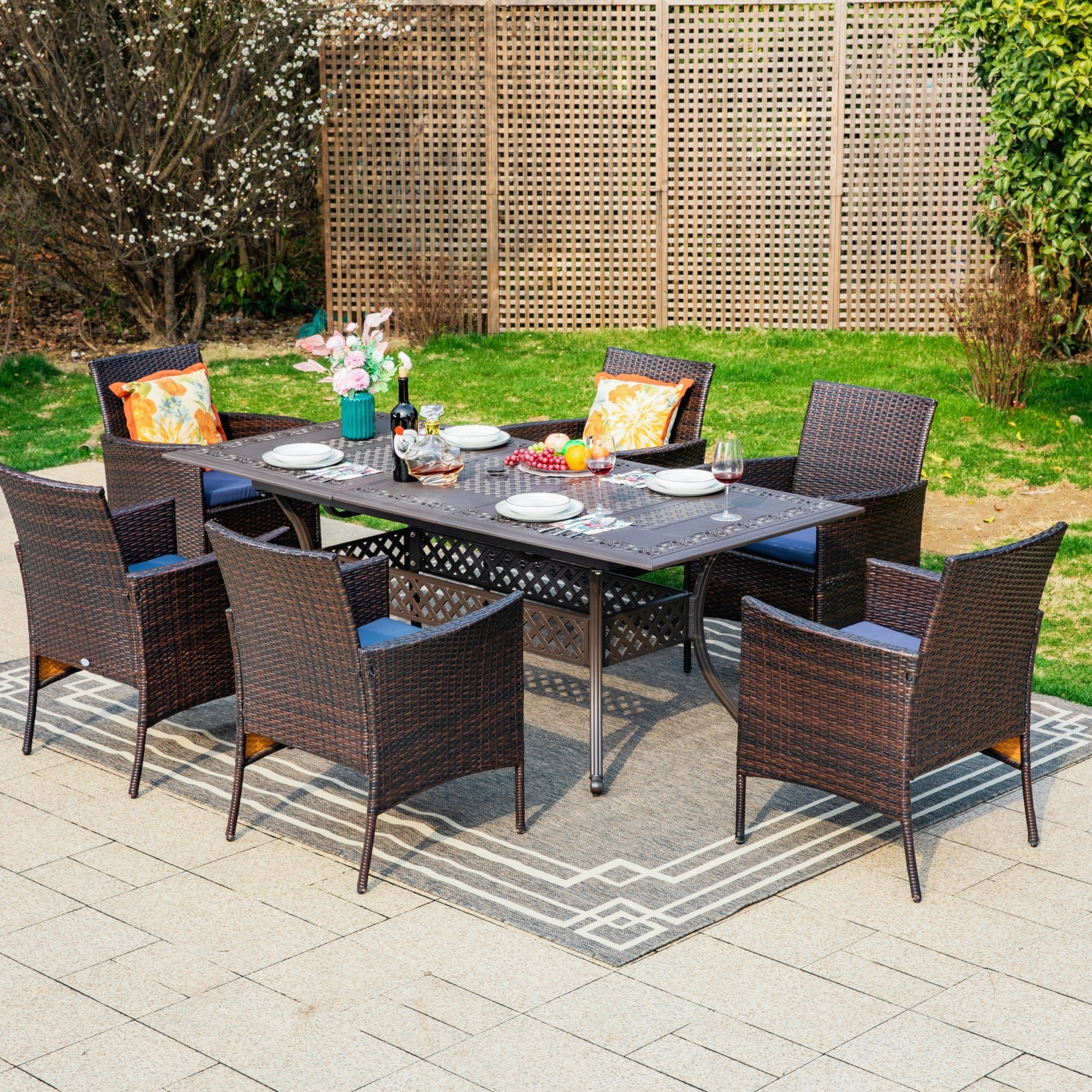 MAISON ARTS 7 Pieces Patio Dining Set Outdoor Rattan Wicker Dining Furniture Set with Umbrella Hole Bed Bath Beyond 40178739