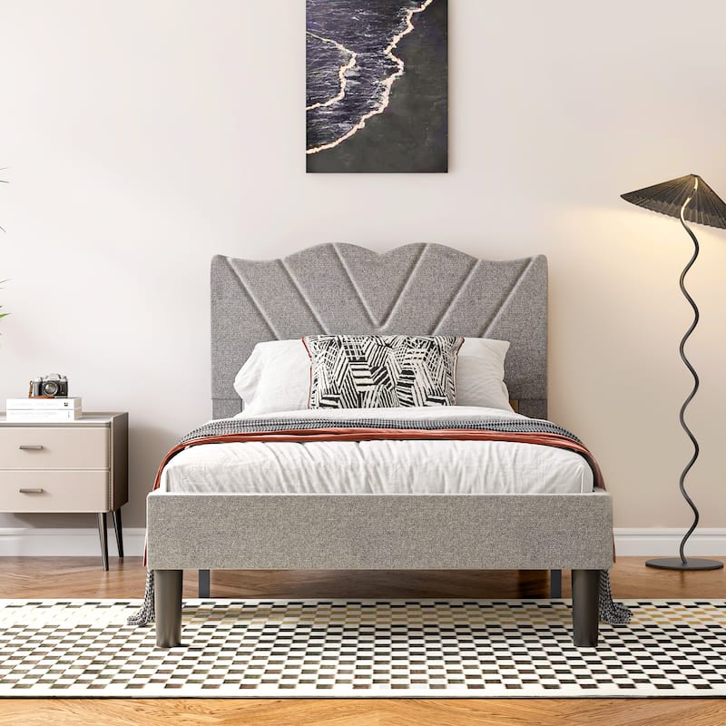 Queen Size Upholstered Bed Frame with Wooden Slats, Padded Headboard, Heavy-Duty Support, No Box Spring Required - Twin Grey - Twin