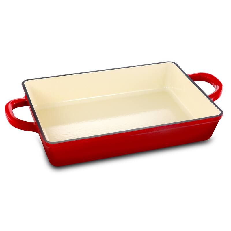 13 Inch Enameled Cast Iron Rectangle Baker Pan in Ruby - Red