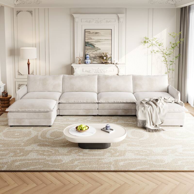 Oversized U-shape Upholstered Couch Deep Seat Sleeper Sectional Sofa with 2 Ottomans