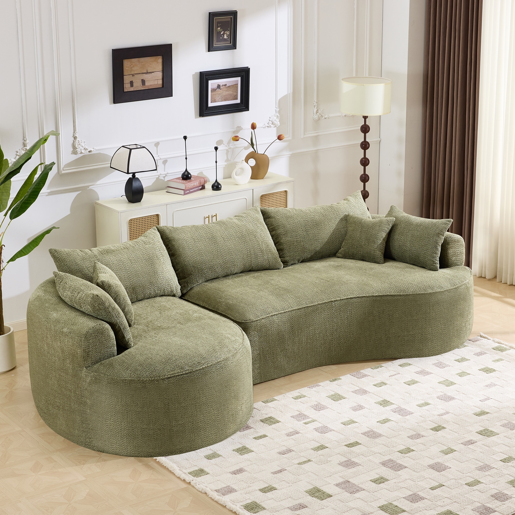 124.5" Oversized Boneless Couches for Living Room, Sectional Curved Sofa with Pillows, L-Shape Boneless Couch with Deep Seat