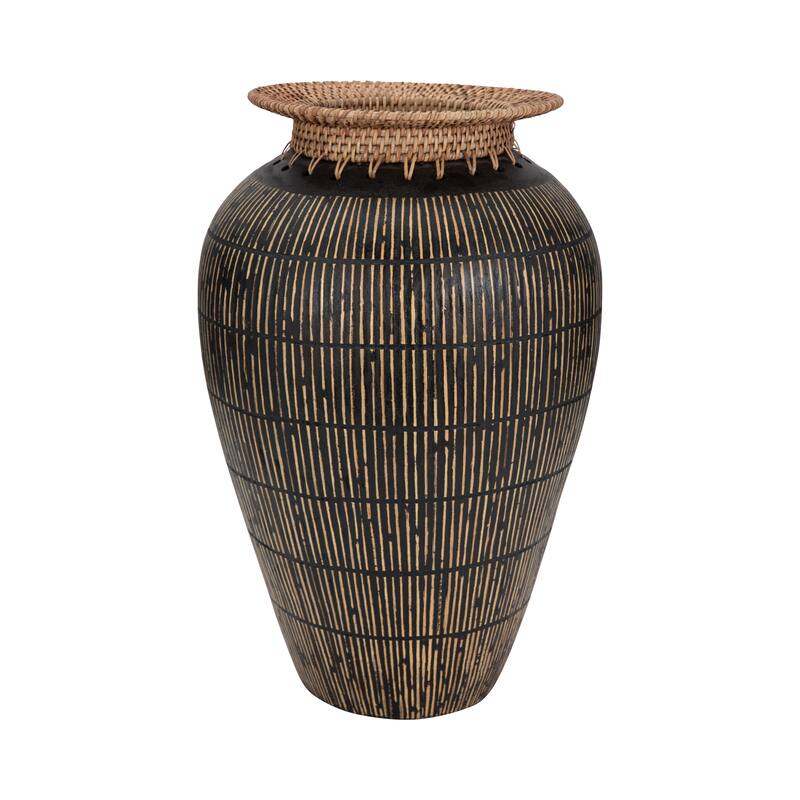 Handcrafted Decorative Table Vase with Artisan Texture, 19", Black