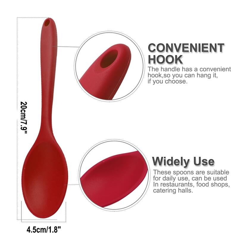 Silicone Dinner Spoon Table Spoon Dessert Spoon Utensils - Red - 7.9" x 1.8"(L*W)