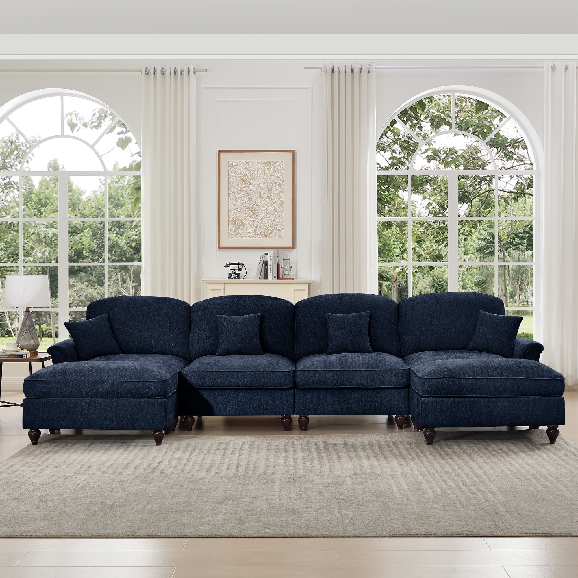 Oversized U Shaped 4 Seater Sectional Sofa, Classic Modular Deep Seat Sofa Couch with 2 Ottomans and Removable Skirts