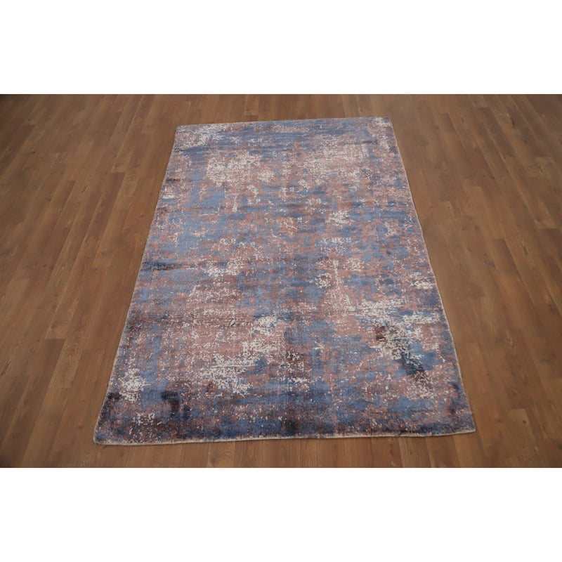 Hand Knotted Oriental Viscose Silk Carpet Modern All-Over Oranges & Rust Abstract Area Rug - 5' 11'' X 3' 11''