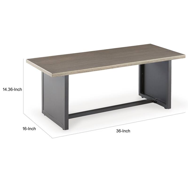 38 Inch Outdoor Table, Rectangular Faux Wood Top, Modern Two Tone Brown