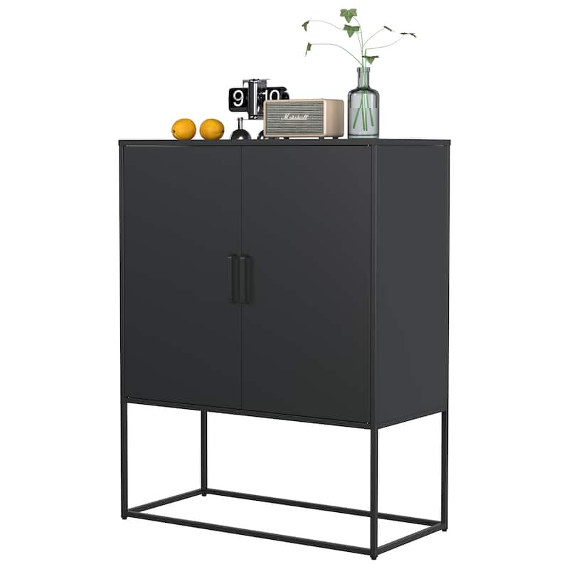 Heavy Duty Metal Buffet Sideboard Modern Steel Storage Cabinet with 2 Shelves, Free Standing Accent Cabinet with Magnetic Doors