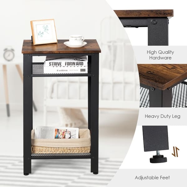 Metal Frame Narrow Nightstand Industrial Bedside End Table For Living Room Bedroom Office 3 Tier Side Table With Adjustable Mesh Shelves Casart Home Kitchen Furniture Selincanta Com