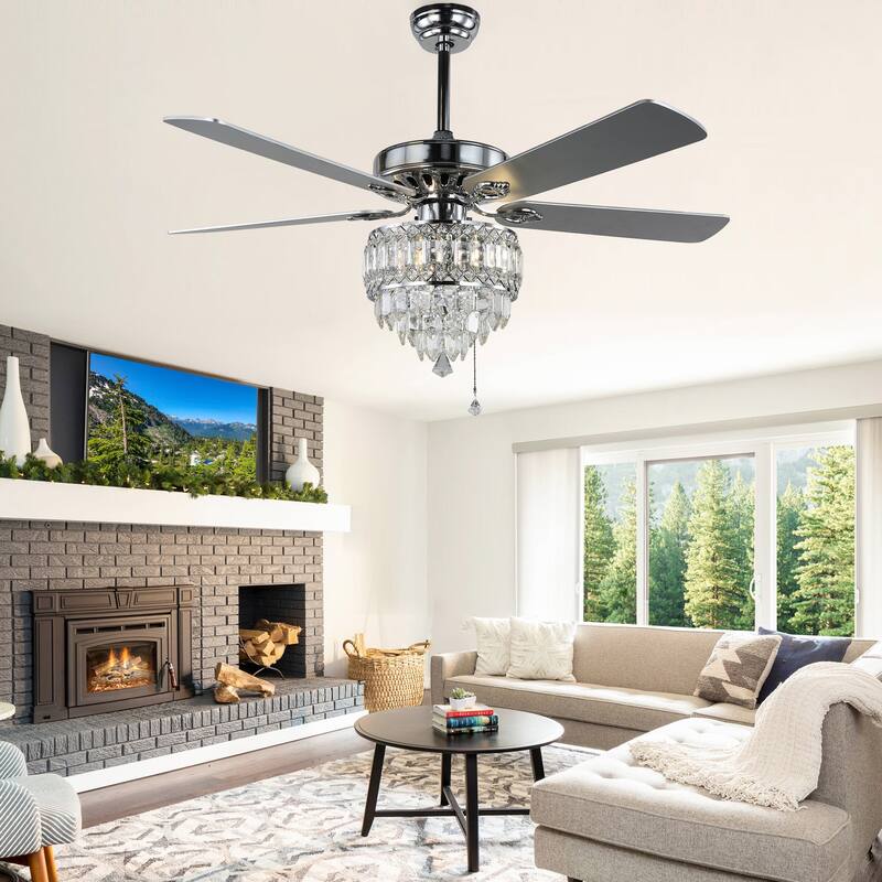 Bella Depot 52" Modern Crystal Ceiling Fan with Remote and Light Kit ,3-speed Reversible Blades