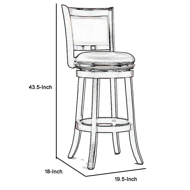 Round Wooden Swivel Barstool with Padded Seat and Back - 19.5 H x 43.5 W x 18 L Inches