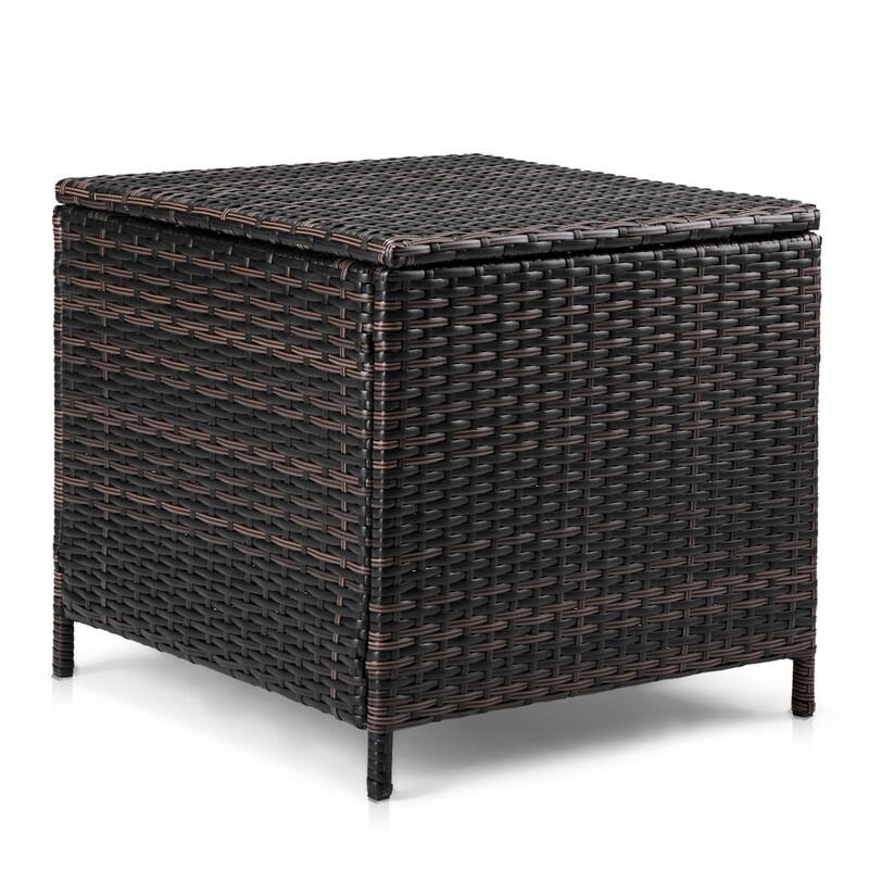 Outdoor 20.8 in. Wicker Storage Side Table - Brown Wicker