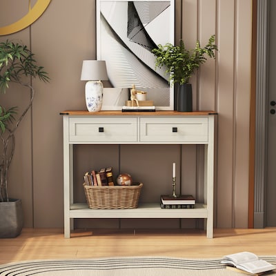 Console Table with 2 Drawer and Bottom Storage Shelf for Entryway,Rustic Side Table with Storage Drawer and Shelf