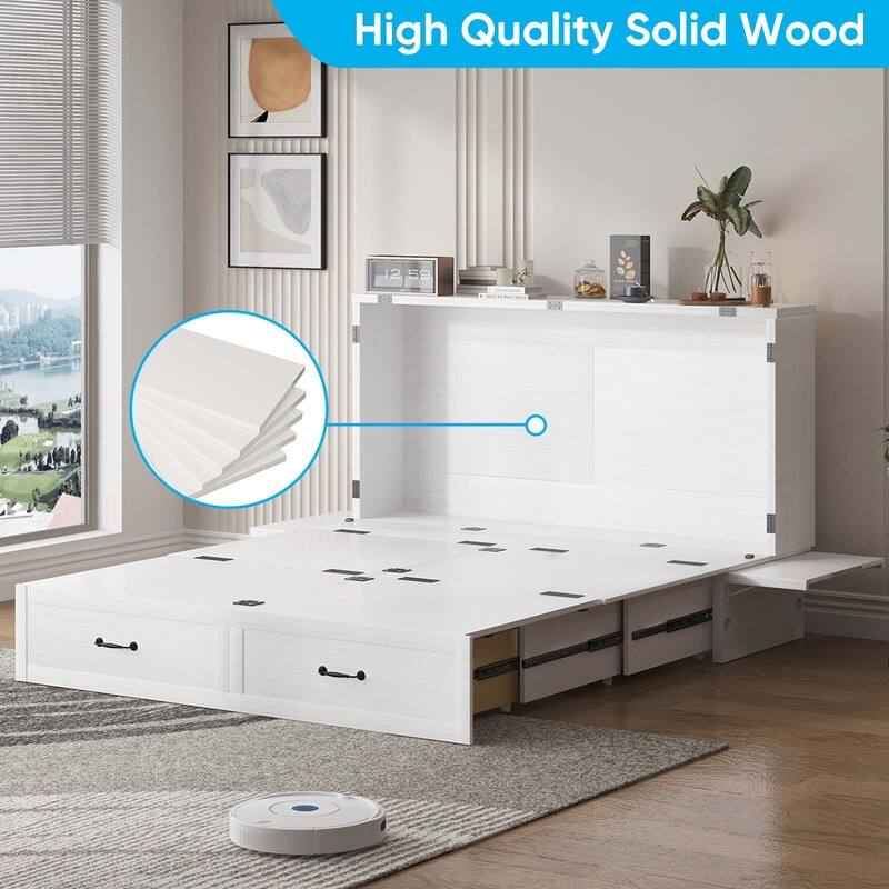 Mixoy Queen Murphy Bed Chest with Charging Station and Storage Drawer,No Mattress