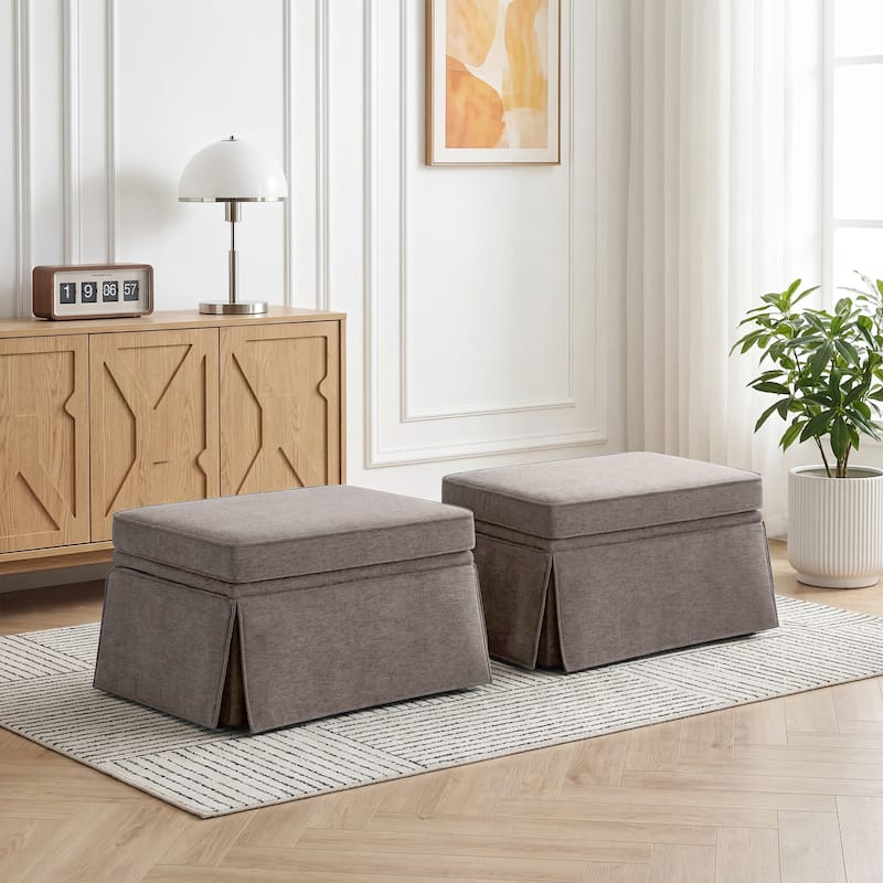 2 Set Rectangle Chenille Upholstered Storage Ottoman