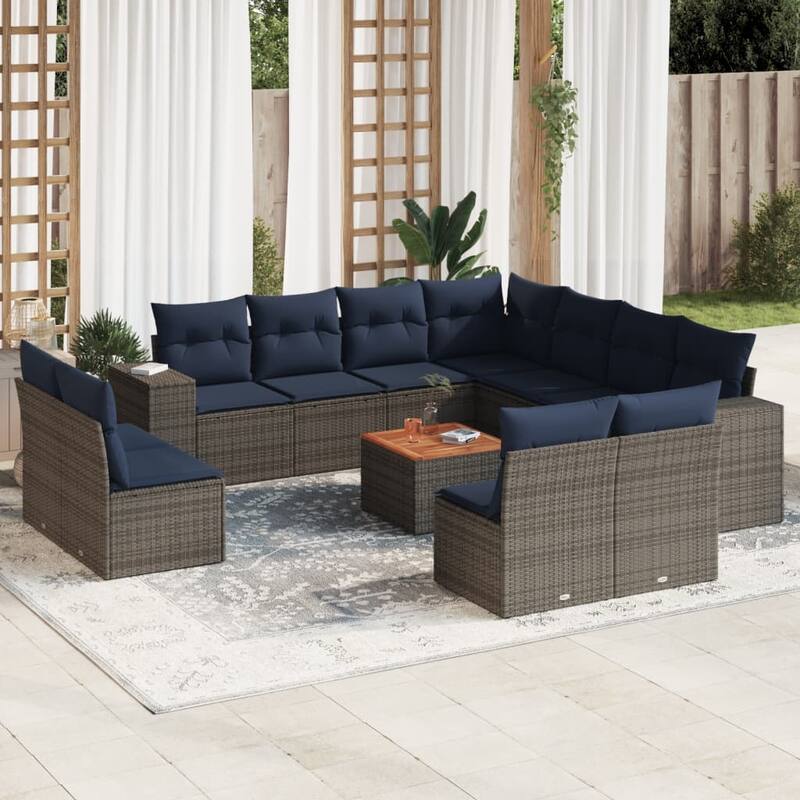vidaXL Patio Sofa Set with Cushions Outdoor Furniture 12 Piece Poly Rattan - 24.4x 24.4x 27.2