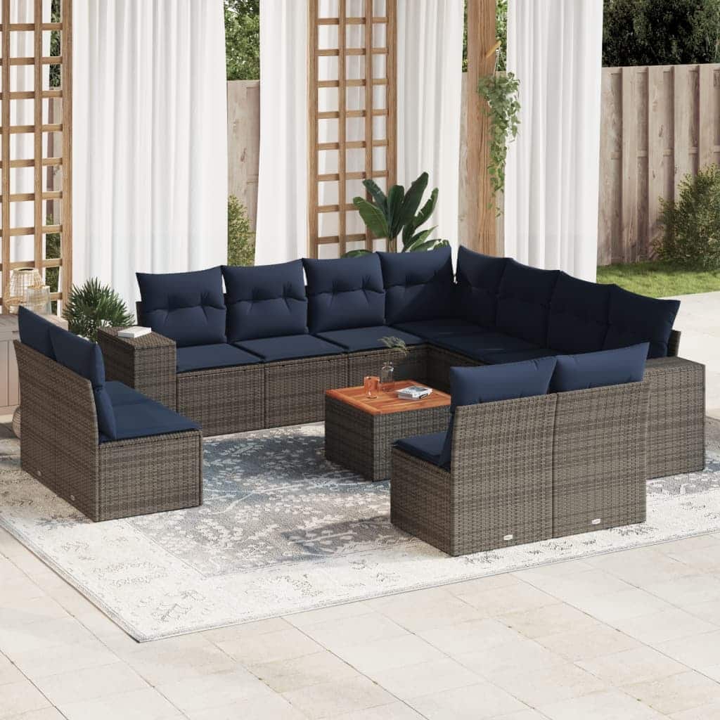vidaXL Patio Sofa Set with Cushions Outdoor Furniture 12 Piece Poly Rattan - 24.4x 24.4x 27.2