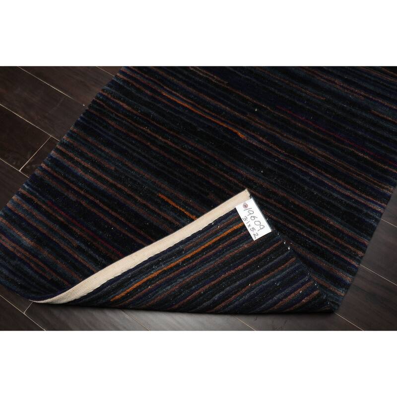 Tibetan Modern & Contemporary Plush Pile 3'1''x5'2'' Hand Knotted Wool Navy Rug - 3' 1'' x 5' 2''