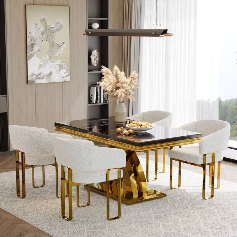 Luxury Dining Room Table Set with Armrest Dining Chairs - Gold - Table with 4 Chairs