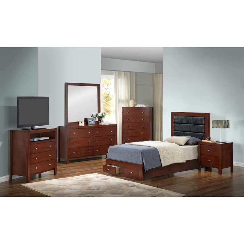 Padded Upholstered Panel Twin Bed with Drawers - 81" - Brown and Black