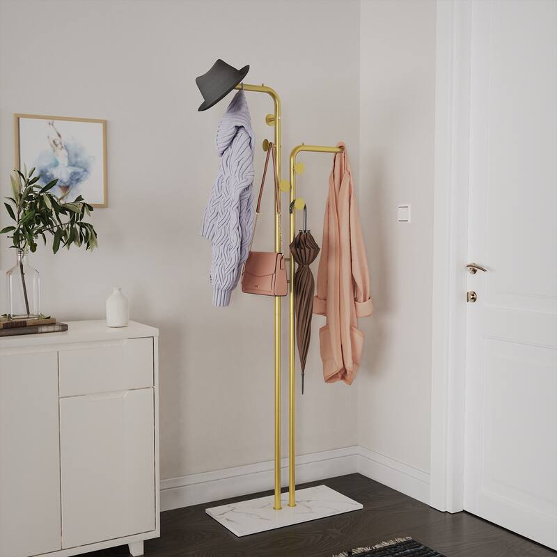 Coat Rack with Marble Base Entryway Coats Hanger Stand with 5 Hooks - 24"x12"x70"