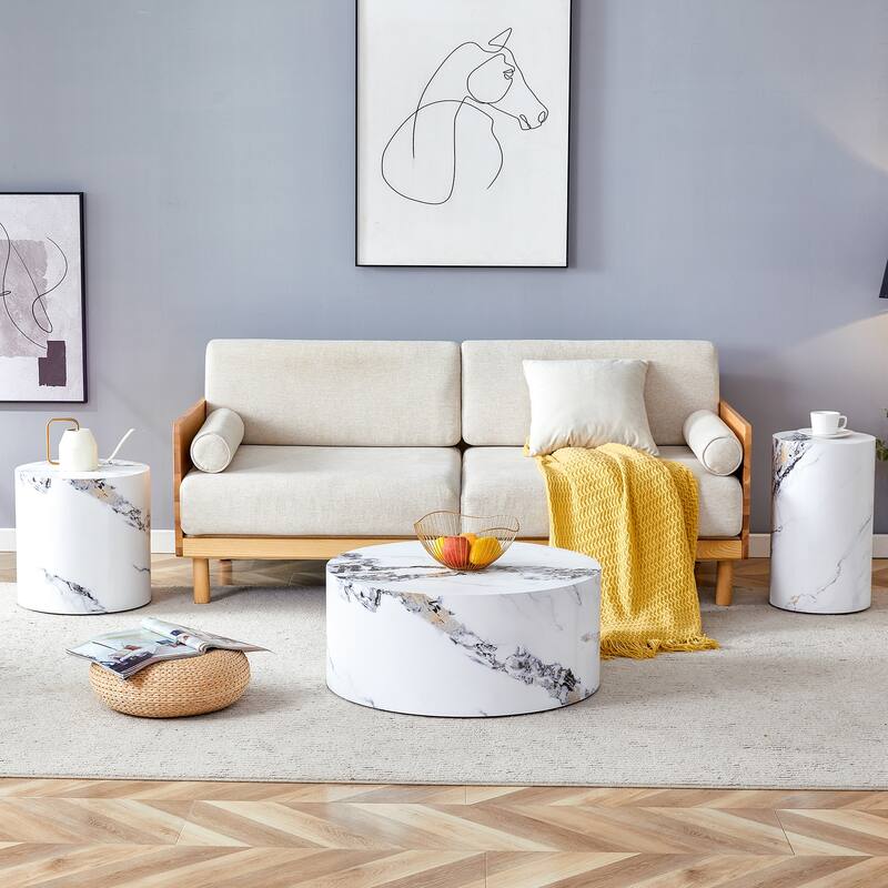 GDFStudio - Jackson Multi-Size Cylindrical Coffee Table Set with Wood-Grain Finish