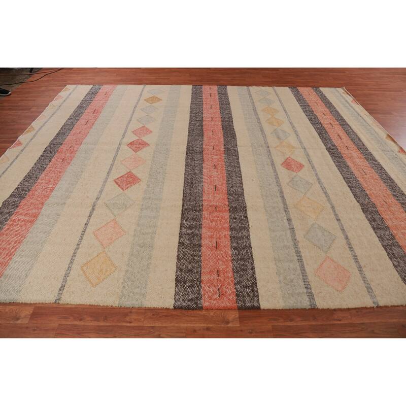 Hand Woven Oriental 100% Jute Carpet Southwestern Modern Beige & Ivories Kilim Area Rug - 11' 7'' X 9' 5''