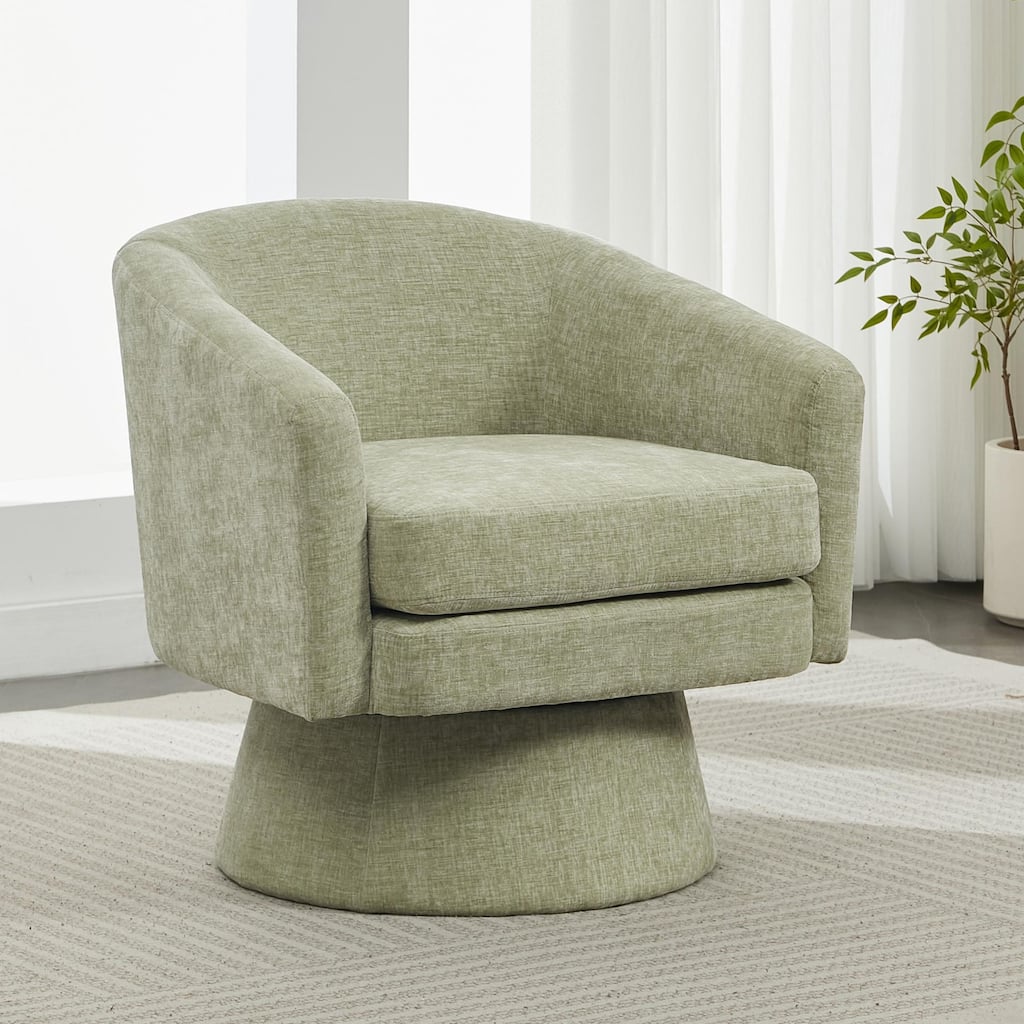 Contemporary Chenille Swivel Accent Chair, 360° Rotating Barrel Chair with Plush Cushioning for Living Room & Office