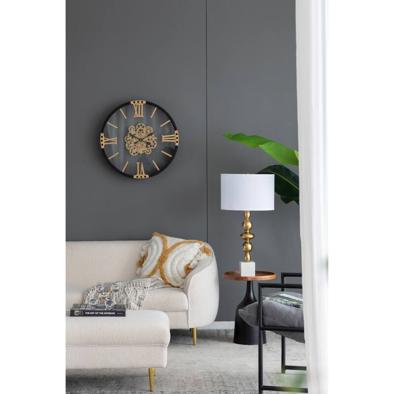 Gold and White Table Lamp with Round Four Tiered Body(Lamp Shade Assembly Required)