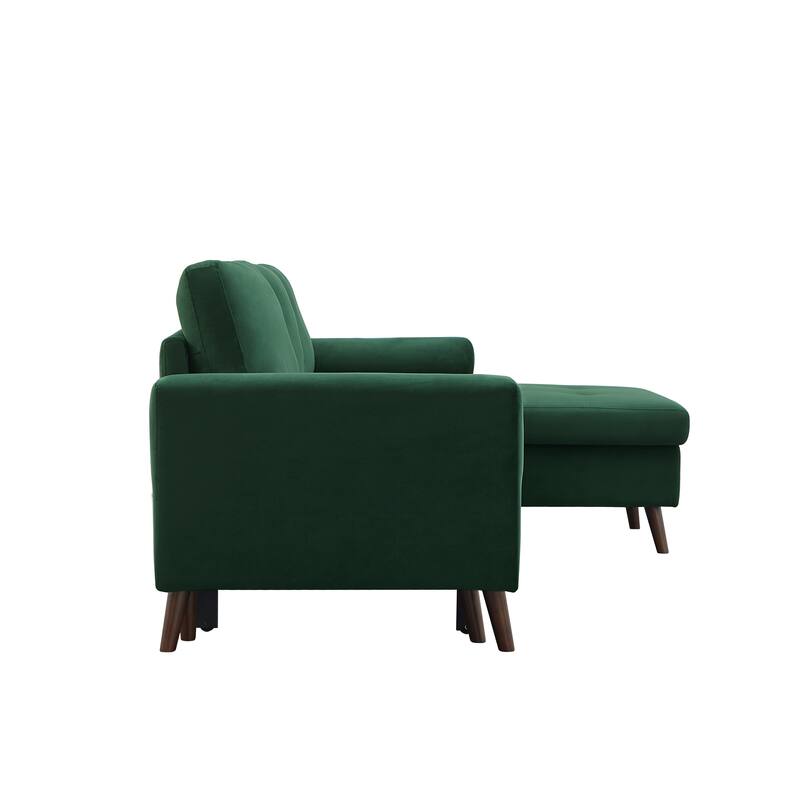 Modern Velvet Sleeper Sectional Sofa with Pull Out Bed and Storage Chaise for Living Room and Guest Room