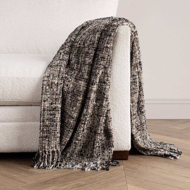 Villa by Classic Home Recycled Cotton Blend 50x70 Woven Throw Blanket - Black