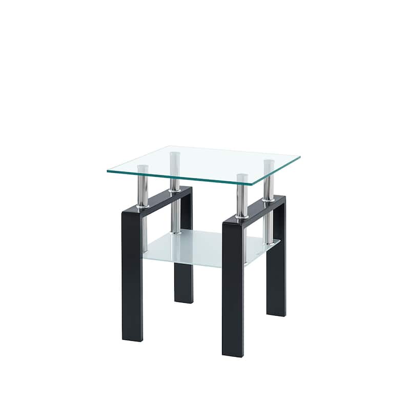 HomeRoots Set of Two Clear and Black Glass and Metal Square End Tables With Shelf - 17.71 in. x 20.47 in. x 17.71 in.