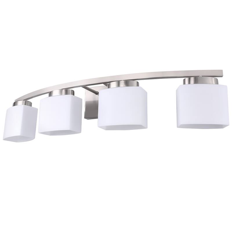 YANSUN E26 4-Light Sleek Nickel Curved Vanity Light with Frosted White Shades for Modern Spaces - 33.5*6.5*7.5
