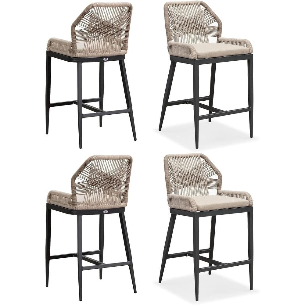PURPLE LEAF Modern Counter Bar Stools Set of 4 Rattan Chairs with Back and Cushion Kitchen Barstools