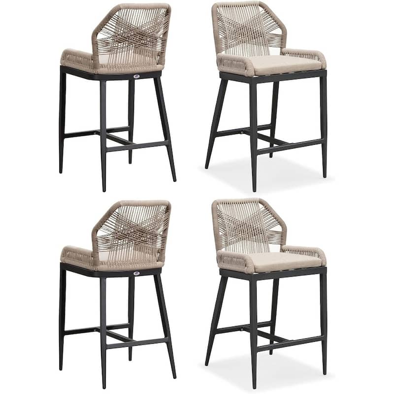 PURPLE LEAF Modern Counter Bar Stools Set of 4 Rattan Chairs with Back and Cushion Kitchen Barstools - Dark Grey - Counter Height
