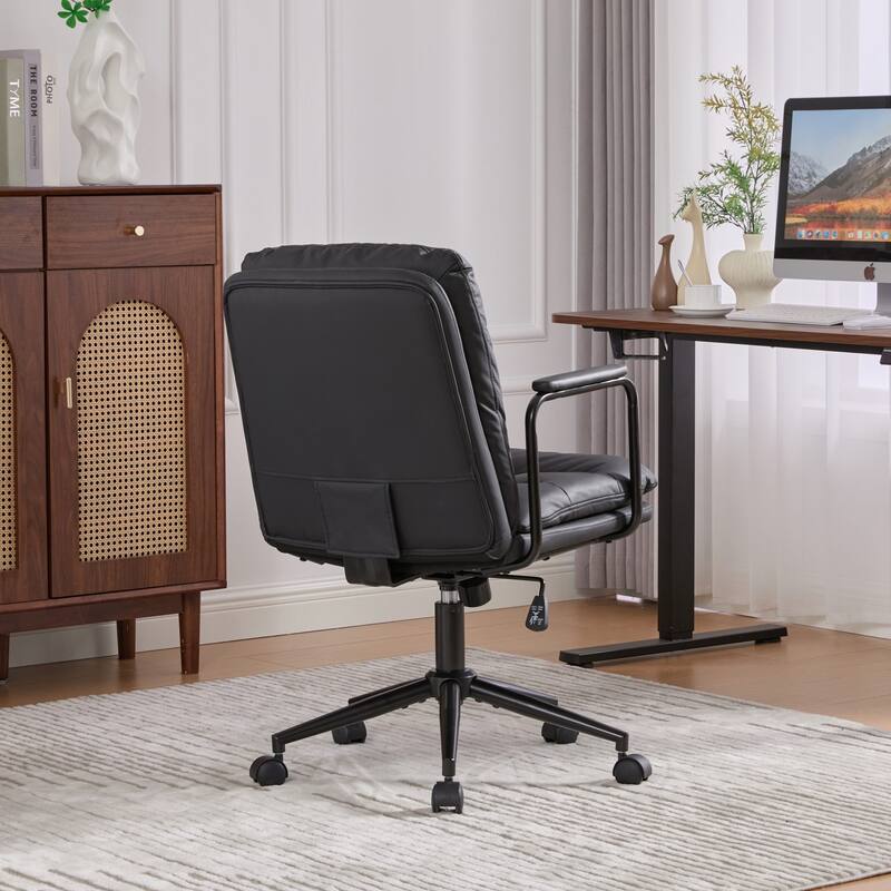 Office Chair,Mid Back Home Office Desk Task Chair with Wheels and Arms Ergonomic PU Leather Computer Rolling Swivel Chair